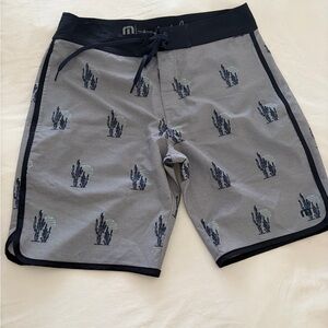 Travis Matthew Gray Swim Shorts with Cactus Print